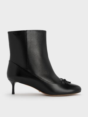 Charles & Keith - Aretha Leather Bow Kitten-Heel Calf Boots