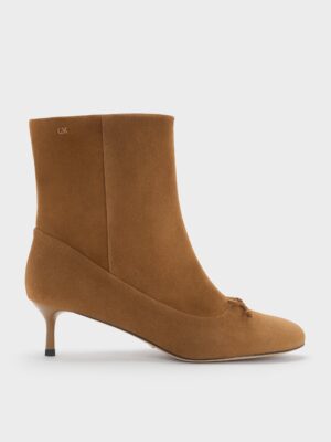 Charles & Keith - Aretha Suede Bow Kitten-Heel Calf Boots
