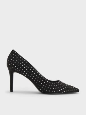 Charles & Keith - Faux Suede Studded Pointed-Toe Pumps