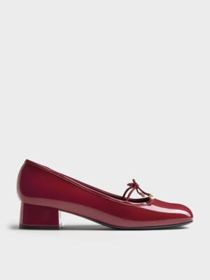 Charles & Keith - Barbara Patent Pearl-Embellished Bow Ballet Pumps