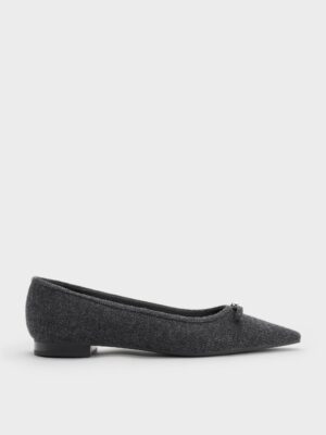 Charles & Keith - Felt Bow Metallic-Accent Pointed-Toe Ballet Flats
