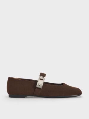 Charles & Keith - Lando Faux Suede Metallic-Buckle Mary Jane Flats