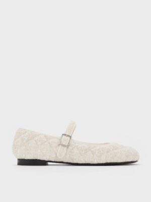 Charles & Keith - Carmel Tweed Quilted Buckled Mary Jane Flats