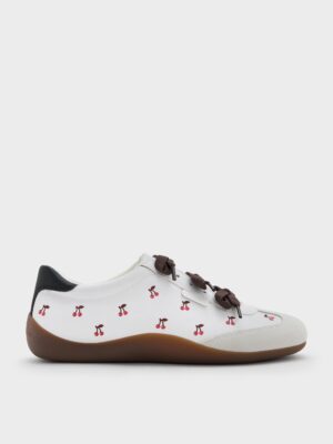 Charles & Keith - Cherry-Print Contrast-Panel Triple-Bow Sneakers