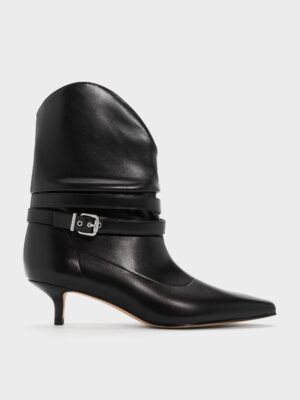 Charles & Keith - Karter Pointed-Toe Ruched Buckled Kitten-Heel Boots