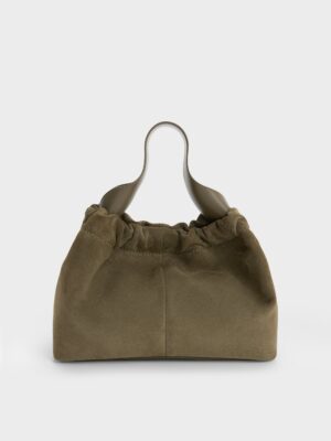 Charles & Keith - Ally Recycled Suede Ruched Slouchy Chain-Handle Bag