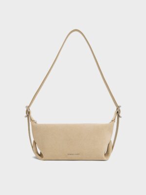 Charles & Keith - Larsen Recycled Suede Buckle-Strap Slouchy Shoulder Bag