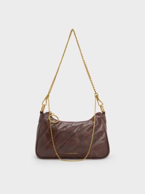 Charles & Keith - Philomena Crinkle-Effect Chain-Strap Crossbody Bag