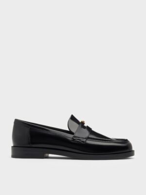 Charles & Keith - Georgina Leather Metallic-Accent Penny Loafers
