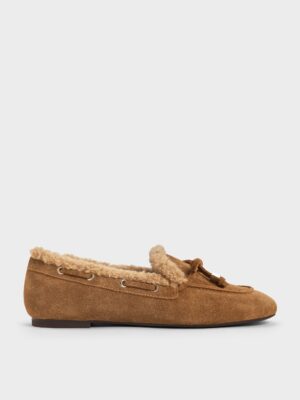 Charles & Keith - Gavyn Suede Shearling-Lined Boat Shoes