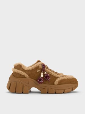 Charles & Keith - Yunna Suede & Faux Shearling Chunky Sneakers
