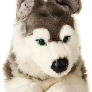 Uni Toys 32235A-HU Husky Dog Grey and White Lying 40cm Soft Toy