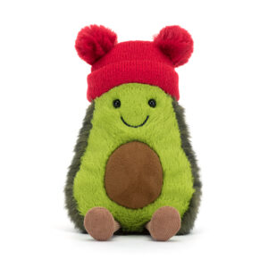 Jellycat A6BA Amuseable Bobble Avocado Soft Toy Wearing Red Knitted Hat