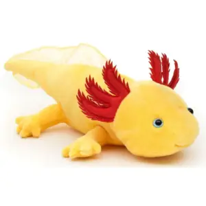 Uni Toys M90155YE3 Axolotl Yellow and Red 32cm Soft Plush Toy (eye colour Varys)
