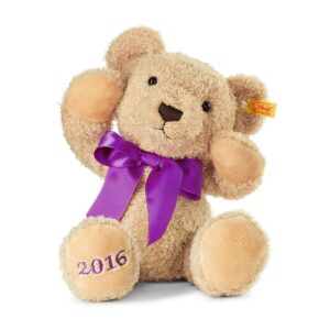Steiff 664847 Cosy Year Bear 2016 Golden Plush Teddy with Purple Bow