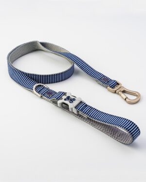 Striped Navy Fabric Dog Lead