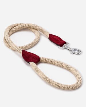 Rope and Leather Dog Lead - Burgundy