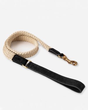 Flat Rope and Leather Dog Lead - Black