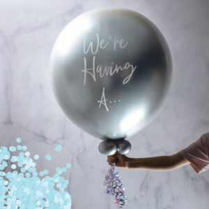 Giant Poppable Platinum Sheen Blue Confetti Gender Reveal Balloon
