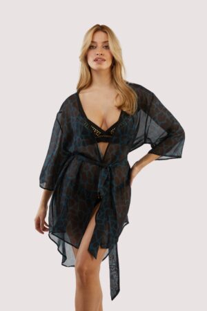 Khaki Giraffe Beach Kimono | UK Xs (8) | Wolf & Whistle