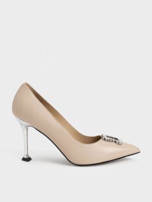 Charles & Keith - Leather Gem-Embellished Pumps