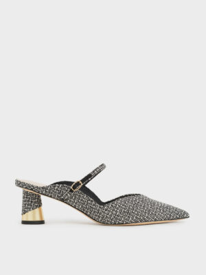 Charles & Keith - Cammie Metallic Sculptural Heel Tweed Mules