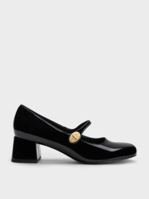 Charles & Keith - Hettie Patent Metallic-Buckle Block-Heel Mary Janes