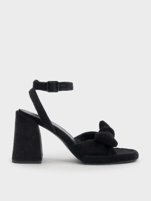 Charles & Keith - Loey Textured Bow Ankle-Strap Sandals