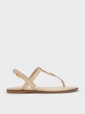 Charles & Keith - Trifina Metallic-Accent Thong Sandals