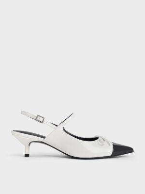 Charles & Keith - Bow Cap-Toe Kitten-Heel Slingback Pumps