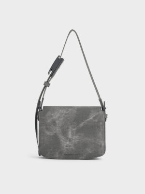 Charles & Keith - Denim Boxy Front Flap Shoulder Bag