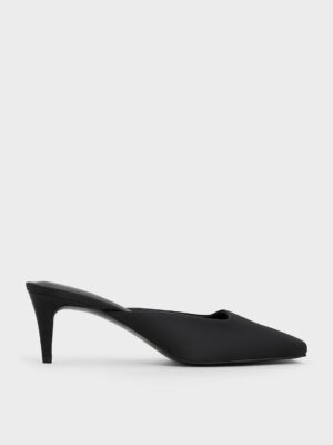 Charles & Keith - Satin Square-Toe Blade-Heel Mules