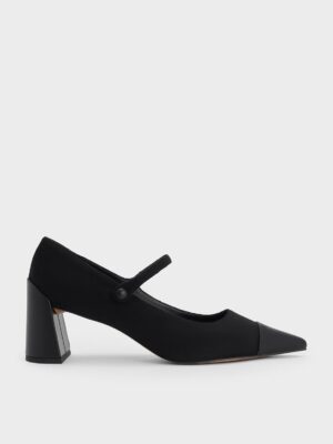 Charles & Keith - Faux Suede Cap-Toe Pointed Mary Jane Pumps
