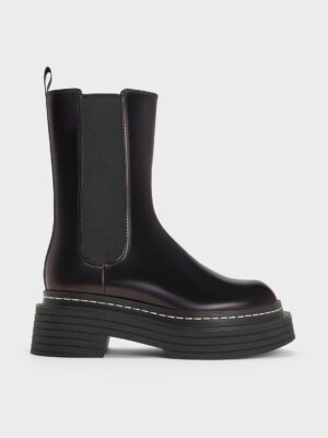 Charles & Keith - Stitch-Trim Platform Mid-Calf Chelsea Boots