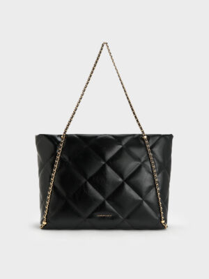 Charles & Keith - Apfra Quilted Chain-Embellished Tote Bag