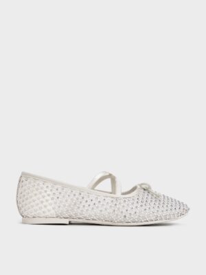 Charles & Keith - Girls' Mesh Crystal-Embellished Crossover-Strap Ballet Flats