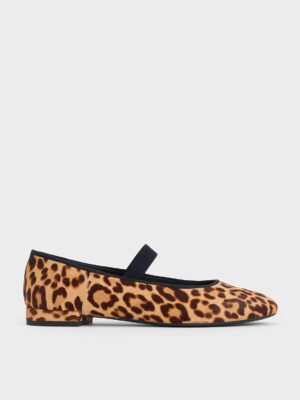 Charles & Keith - Leopard-Print Textured Mary Jane Flats