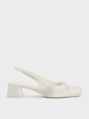 Charles & Keith - Sadira Satin Bow Square-Toe Slingback Pumps