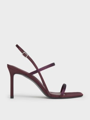 Charles & Keith - Arona Satin Crystal-Embellished Stiletto-Heel Sandals