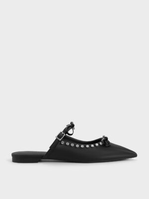 Charles & Keith - Gem-Embellished Double-Bow Pointed-Toe Mules