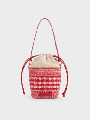 Charles & Keith - Girls' Ida Knitted Gingham Bucket Bag