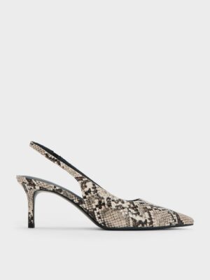 Charles & Keith - Kaia Snake-Print Pointed-Toe Slingback Pumps