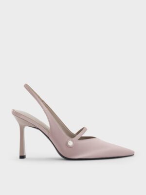 Charles & Keith - Helena Recycled Polyester Pearl-Buckle Pointed-Toe Slingback Pumps