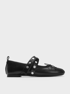 Charles & Keith - Gael Studded Crossover-Strap Bow Mary Janes