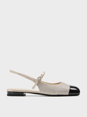 Charles & Keith - Pearl & Crystal-Embellished Cap-Toe Slingback Mary Jane Flats