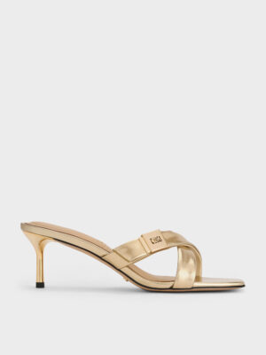 Charles & Keith - Cody Metallic Leather Crossover-Strap Heeled Sandals