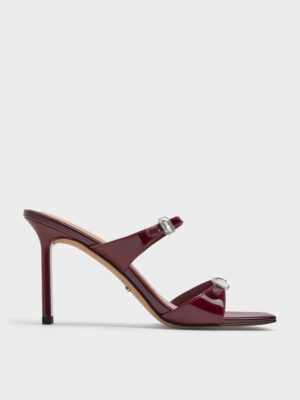 Charles & Keith - Patent Leather Gem-Buckle Double-Strap Heeled Sandals