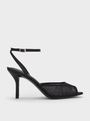 Charles & Keith - Lace & Satin Peep-Toe Heels