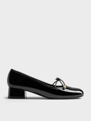 Charles & Keith - Barbara Patent Pearl-Embellished Bow Ballet Pumps