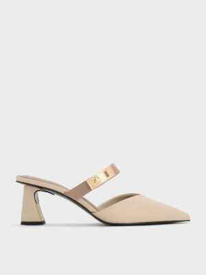 Charles & Keith - Lando Pointed-Toe Metallic-Buckle Heeled Mules
